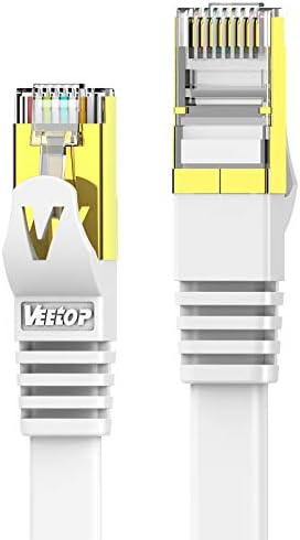 (2 Years Warranty) Veetop Flat Ethernet Cables 2m/6.5ft Cat7 High Speed 8Gbps RJ45 Cat 7 Networking Ethernet Cable with STP Copper Wires Shielded & Gold Plated Connector for Computer Laptop Router Patch Modem Switch Box (White)