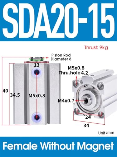 Cilindro neumático SDA20 de doble efecto con carrera compacta para automatización 3