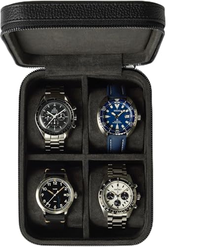 TAWBURY Leder-Uhrenbox mit 4 Fächern – Elegante und sichere Aufbewahrung für Ihre Uhren (Schwarz)