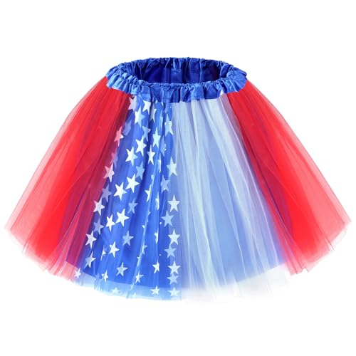 Pistha Womens Red White Blue Tutu Skirt 4 Layered 4th of July Tulle Skirt with Lined for Adult and Teens