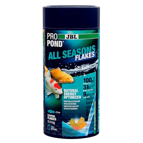 JBL PROPOND All Seasons Flakes 0,14kg (1 L) | Ganzjahresfutter Flocken für alle Teichfische | Gesunde & ausgewogene Ernährung | Schwimmend | ab 10 °C