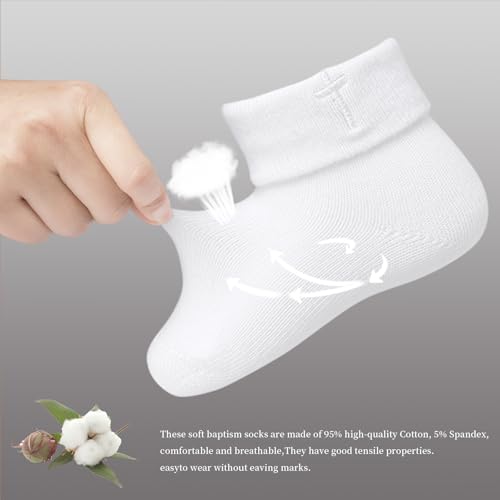 KESICI Newborn Baptism Socks Infant Ankle Crew Socks White Turn cuff Christening Cotton Socks for Baby Boys Girls,Infant 0-12 Months by KESICI - Used condition - Image 6