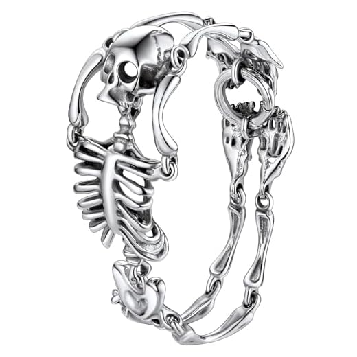 FaithHeart Gothic Skull Bracelet for Men Stainless Steel Steampunk Heavy Skeleton Wristband Chains Halloween Party Accessories