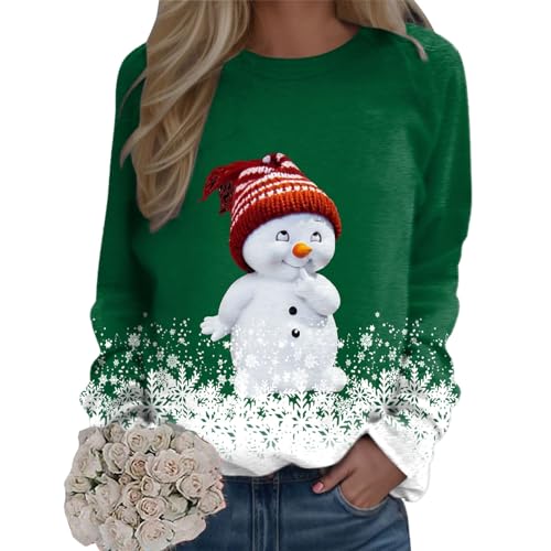 Sweat-shirt col rond de Noël femme ample | Pull long pour éviter le froid vert