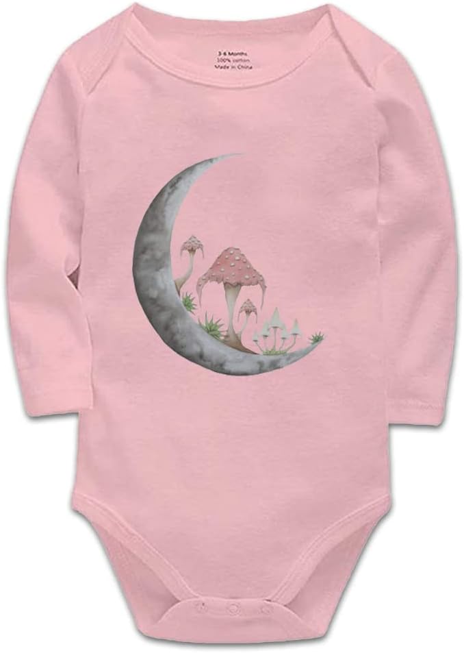 Mushroom Moon Baby Bodysuit -Newborn Infant Baby Bodysuit Long Sleeve 0-24 Months White