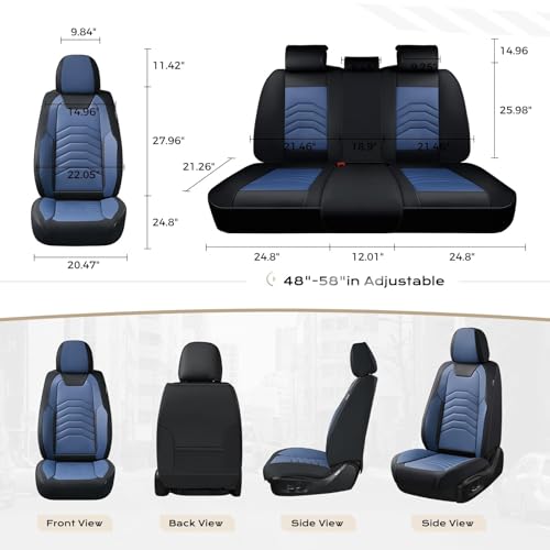 Coverado Car Seat Covers Full Set, Universal Seat Covers for Cars, Car Seat Protector Waterproof, Nappa Car Seat Cushion, Car Seat Covers Front Seats and Back Fit for Most Cars Trucks SUV, Black&Blue by Coverado - Used condition - Image 8