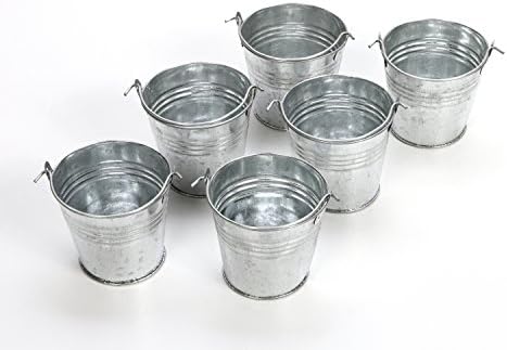 Hosley Set of 6 Mini Galvanized Buckets 2.25 Inches High Ideal for Do it Yourself Craft and Floral Projects Party Favors Festivities Weddings O4