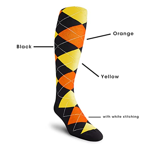 Colorful Knee High Argyle Cotton Socks for Men Women and Youth - 6B: Black/Orange/Yellow - Youth2