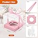 Anglecai 12 Pack Clear Plastic Cupcake Boxes, 3.5 Inch Gold Single Cupcake Containers Disposable Individual Cup Cake Carrier Holder Boxes with Inserts and Ribbon (Pink)