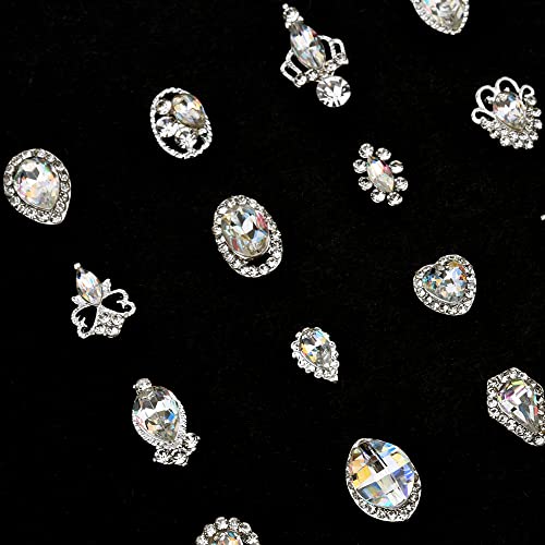 50Pcs Sparkle Crystal Ab Nail Stone Silver Charms Rhinestone Decoration Jewelry Multi Designs Assortment For Nails Art Décor #TOP6