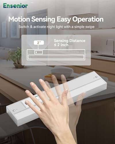 Image of Ensenior 24 Inch Hand Wave Motion Sensor LED Under Cabinet Lighting with Hardwired or Plug-in Installation, Dimmable Under Counter Lights with 2.4G Wireless Control for Kitchen, 5CCT, 120V, 14W 930LM