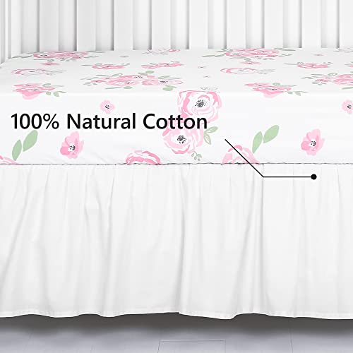 Tillyou Crib Bed Skirt Dust Ruffle Off White, 100% Natural Cotton, Nursery Crib Bedding Accessory Toddler Bedskirt For Baby Boys Girls, 14" Drop, Off White #TOP2