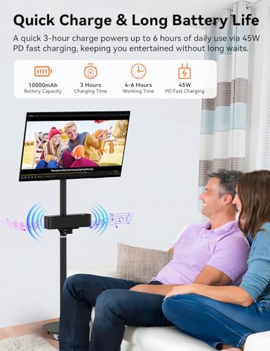 Image of HotYeah Portable Smart TV on Wheels, w /Detachable Bluetooth Speaker, EDLA-Certified, 23.8 inch 1080P FHD 2-in-1 Rolling TV & Monitor, 10000mAh Battery, Voice Control, USB-C & HDMI, Full Swivel Rotation