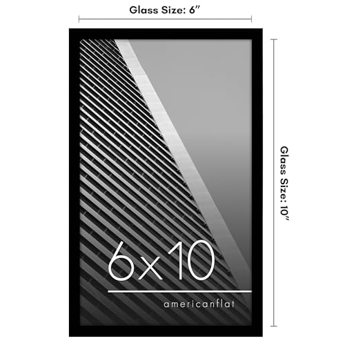 Americanflat 6x10 Picture Frame with Shatter-Resistant Glass - Streamline Collection - Thin Border Photo Frame for Tabletop and Wall Display - Hanging Hardware and Easel Stand Included - Black
