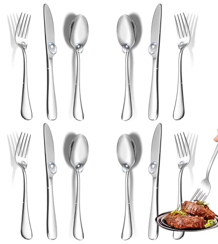 Silverware Set, Stainless Steel Knives Spoon Forks Set for Home, Kitchen and Restaurant, Mirror Polished Cutlery Utensil Set, Flatware Set Service for 4, Dishwasher Safe