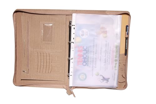 Image of Sukeshcraft Pu Multiuse 30 File Sleeve for Documents, Certificates, Fixed Deposit Receipt, Portfolio Documents Holder (Cypress Baige), 13.5x8.5 Inches