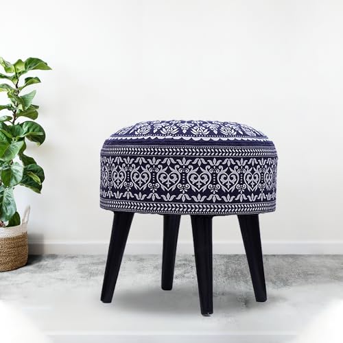 Image of Stool Ottoman Pouffes for Living Room, Kitchen, Home, Office Furniture with Soft Cotton Cushion Mudda Footrest Stool for Chair Sofa Bed Dressing Decor, Manadla Blue (17 Inch Pack of 1)