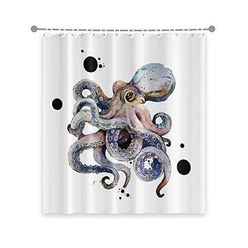 Oerju 72X96Inch Colorful Octopus Shower Curtain Ink Painting Japanese Kanagawa Kraken Black Dots Design For Bathroom Decor Fabric Polyester Bathtub White Shower Curtain Liner Durable With Hooks #TOP4