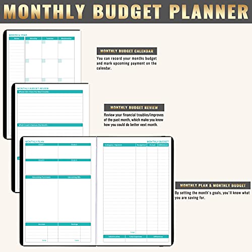 Budget Planner - Monthly Budget Book And Expense Tracker Notebook, Faux Leather Hardcover Financial Organizer, 6.3" X 8.4" Undated Bill Organizer With Pocket + Stickers + Premium Paper - Black #TOP4