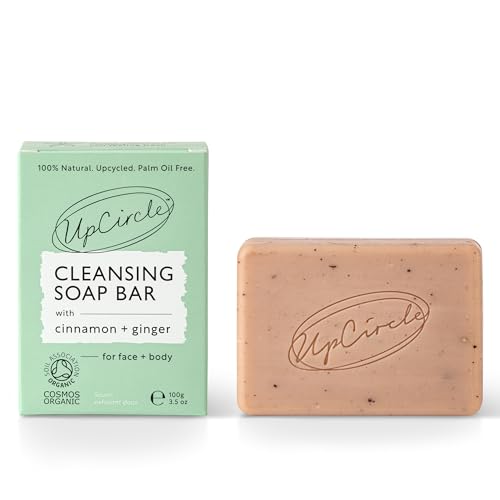 UpCircle Cinnamon + Ginger Chai Soap Bar 100g - Certified Organic Vegan Cleanser For Face And Body - French Pink Clay + Glycerin Reducing Redness + Irritation - Natural, Cruelty-Free + Palm Oil Free