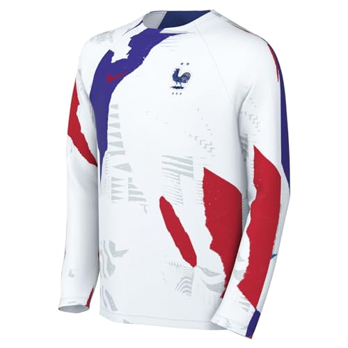 Nike Unisex Kids Top FFF Y NK DF Top Ls PM, White/Game Royal/University Red, DM9613-100, L