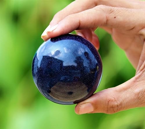 Esfera de cuarzo arena azul pulida de 450g, gema ornamental premium 4