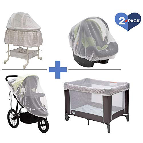 Baby Mosquito And Bug Nets For Strollers & Joggers, Pack N' Plays, Infant Car Seats & Bassinets. 2-Pack. Breathable With Elastic For Easy Fit #TOP1
