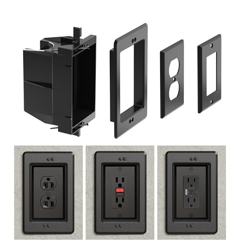 Image of Recessed Outlet /Electrical Box Single Gang, for Wall Mount TV, Antenna, Phone and Cable TV, Suitable for GFCI Outlet and Standard Outlet, for Old or New Construction (Black)