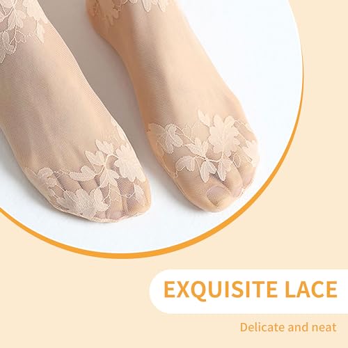 Image of SooGree 3Pairs Lace Socks No Show Frilly Ankle Socks Knit Cotton Socks Non Slip Low Cut Socks for Women Lace Floor Socks