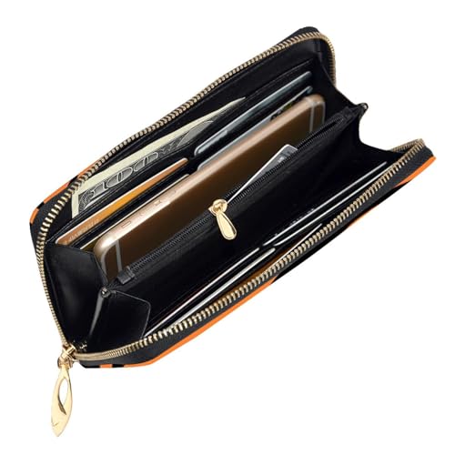 Tiger Stripes Orange Pattern Print Cash Wallet Women Men,Leather Coin Purse Credit Card Holder,Organizer Zipper Wallet, Black4