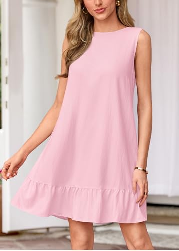 Image of KIRUNDO Women's Casual Summer Dresses with Ruffle Hem | Shift Mini Length, Crewneck Sleeveless Flowy, Beach Vacation Sundress, Maternity Dress, 2026 Cute Spring Fashion Clothing