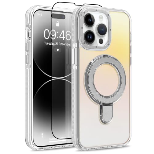 Image of Magnetic for iPhone 14 Pro Case with Stand [Compatible with Magsafe] [Cute Fashion Fluorescent Design] [1 Screen Protector] Slim Translucent Matte Case for iPhone 14 Pro 6.1 inch 2022, White