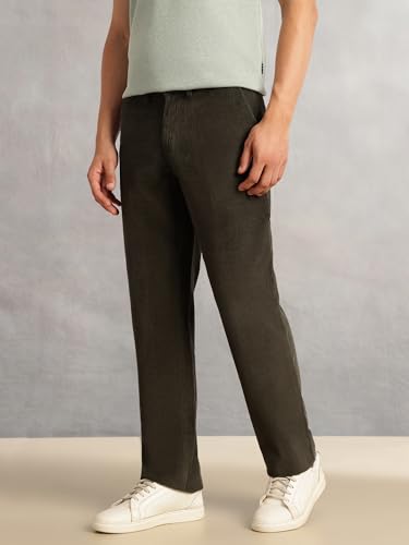 Image of Thomas Scott Men's Regular Fit Mid-Rise Corduroy Trouser | Textured Fabric | 4-Pocket Casual Pants for Men