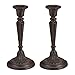 Produktbild 2 x Kerzenständer einarmig, für Tafel- & Stabkerzen, Kerzenleuchter Vintage, Kerzenhalter Gusseisen, HxD 19 x 9cm, braun