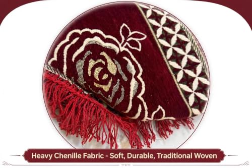 Image of Premium Chenille Puja Asan 24 x 24 Inch Rose Floral Prayer Mat Soft Comfortable Washable Sitting Mat for Mandir Meditation Home Temple