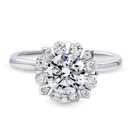 BERRICLE Sterling Silver Halo Wedding Engagement Rings Round Cut Cubic Zirconia CZ Ring for Women, Rhodium Plated Size 4-102