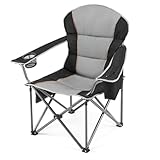 DUMOS Camping Folding Chairs, Outdoor Heavy Duty Chairs with Cup Holder and Cooler Bag, Collapsible Padded Portable Camping Chair for Garden Beach Fishing Sports, Black
