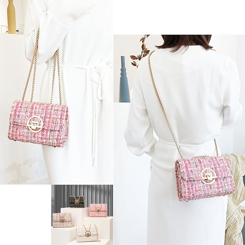 Image of Women Tweed Small Shoulder Bag Handbag and Purse Fashion Ladies Chain Quilted Crossbody Bag Evening Bag Clutch