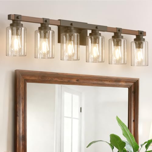 Amico Farmhouse Bathroom Vanity Light Fixtures,Rustic 6-Light Industrial Painted Wood
