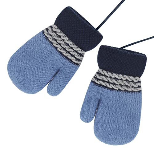 Baby Mittens Warm Mitts Infant Full Finger Gloves Magic Snow Mittens on String (Blue(OK))