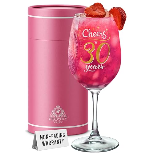 CROWNLY CRYSTAL Copa Vino Cristal Regalo Personalizado Mujer 30 Años Cheers To 30 Years Cumpleaños Mujer Aniversario Brindis Elegante Copa Para Vino Cava Y Cócteles Recuerdo Especial