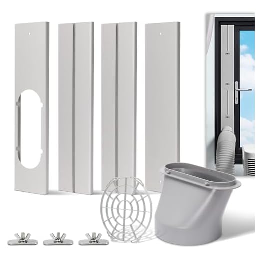 KLOLKUTTA Portable Air Conditioner Window Kit with Coupler, 5.9 Inch Adjustable Window Seal Plate for A/C Units, Universal Sliding AC Vent Kit for Ducting