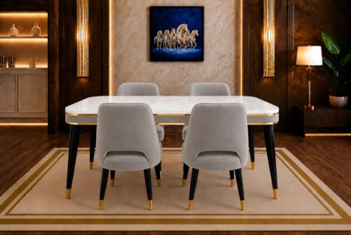 Image of WOODEN SPACE 4 Seater Wooden Dining Table Set | Urban Marble Top Dining Table with Chairs for Dining Room & Kitchen (Modern Vintage Light Grey) (54 x 36 x 30 inch)