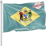 Nuibers Delaware Flag 3x5 FT Sturdy for Outside, Heavy Duty 3Ply Polyester Delaware State Flags Outdoor, Double Sided Long Lasting DE State Flag Brass Grommets