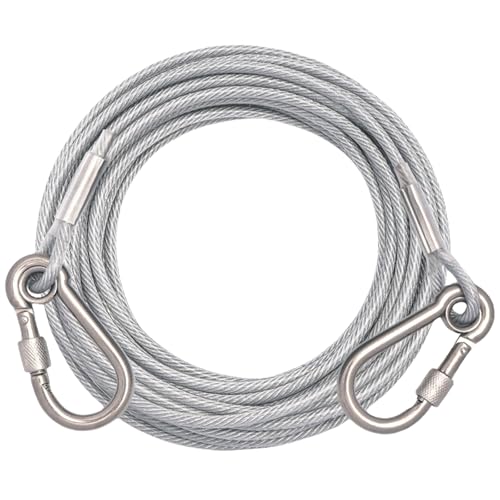 VEGOATY - Tie-Out Laisse pour chien, 15 m, en acier inoxydable, pour la cour, argentée