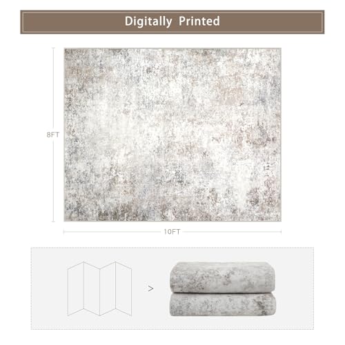 Washable Rugs 8x10 Area Rugs for Living Room,Modern Abstract Rugs for Bedroom,Large Carpets,Ultra Soft Faux Wool Retro Dining Room Rug,Non Slip&Non-Shedding Low Pile Print Rug- Beige Grey