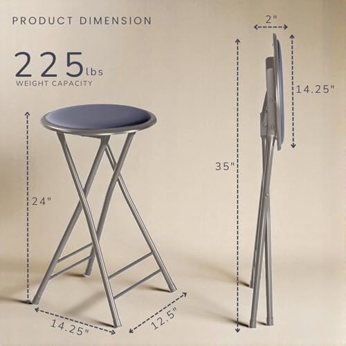 Image of Lavish Home Folding Stool with Padded Backless Seat Set of 2, Gray, 24 inch | Counter Height Bar Stools with 225lb Capacity, Portable Indoor & Outdoor, Extra Seat for Kitchen, Rec Room or Camping