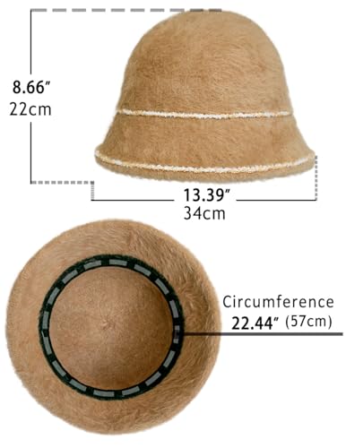 Dahlia Women's Winter Fuzzy Bucket Hat - Angora Wool w Glitter Ribbon, Tan