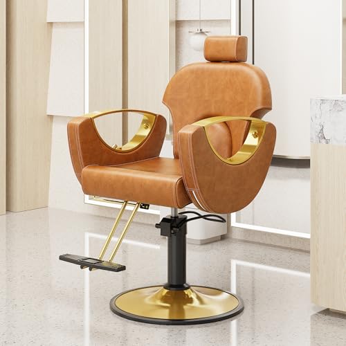 Image of LOUVIXA Barber Chair, Salon Chair for Hair Stylist, Height Adjustable Hydraulic Hair Reclining Salon Chairs, 360 Degrees Rotation, Multi-Function Shampoo Chair for Barbershop (Brown)