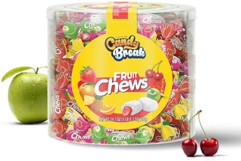 Candy Break Toffix Fruit Chews - Variety Pack of Fruit Candy with Flavored Filling, Strawberry, Apple, Watermelon, Cherry, Pineapple, Orange Flavors, Individually Wrapped Snacks, 24 oz